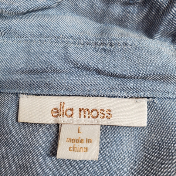 Ella Moss Blue Twill-Like Soft Western Fringe Button Down Shirt - Picture 4 of 8